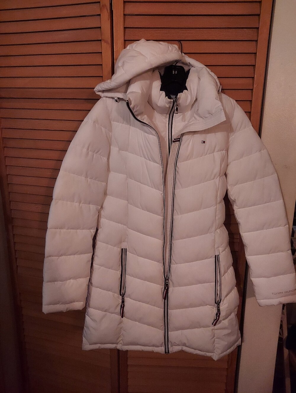 Tommy Hilfiger Puffer Coat Women's Small S Belted White Layered Insulated Winter